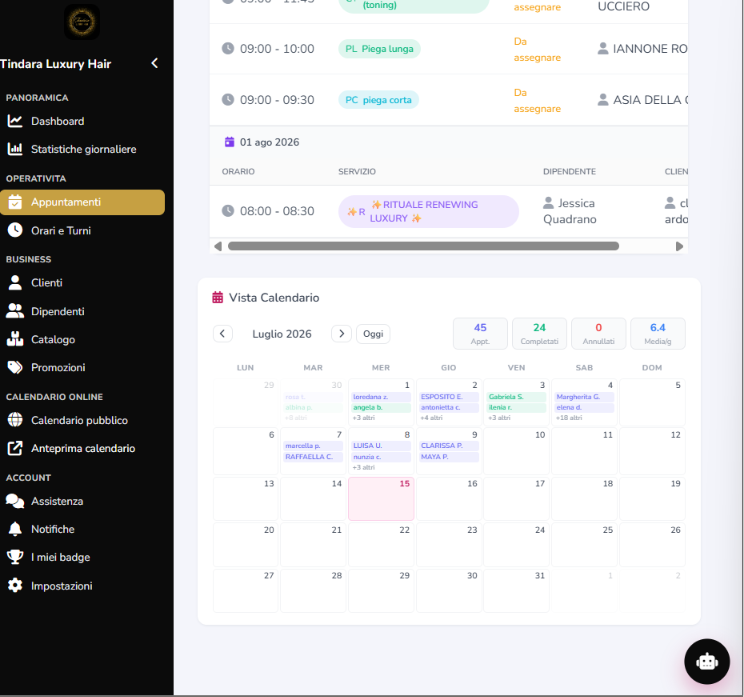Agenda calendario Herfull su mobile